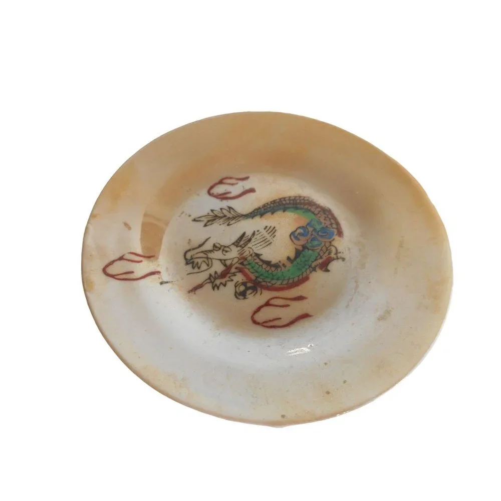 Vintage 10 piece Japan peach lusterware child's tea set with dragon - Picture 3 of 12